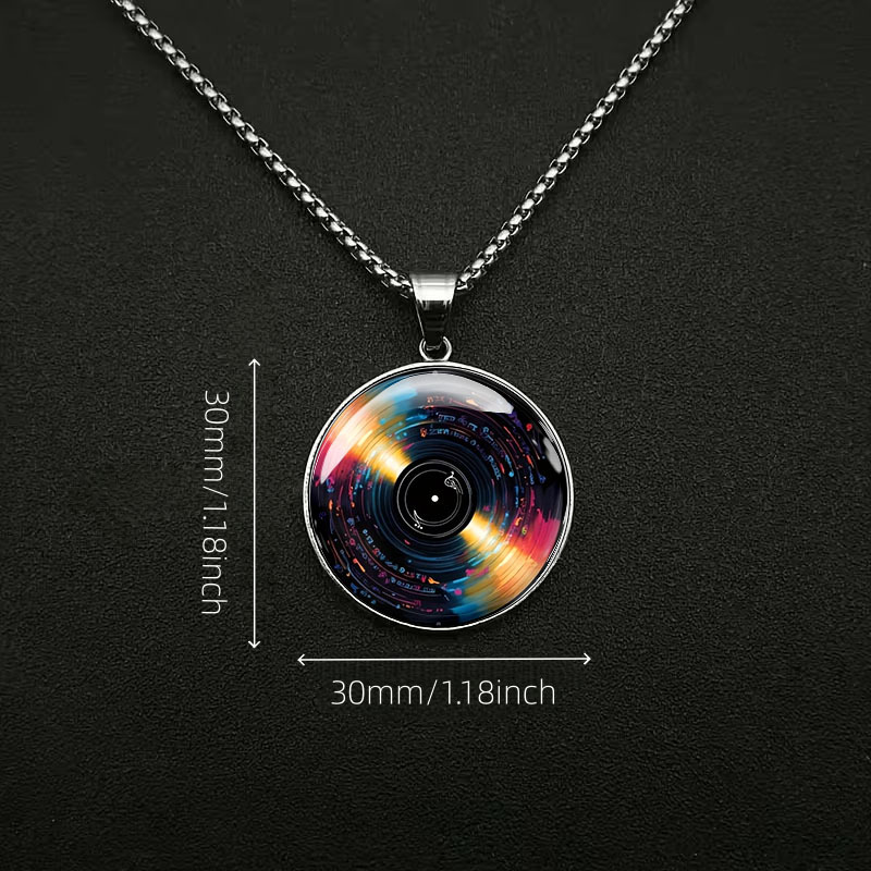 Colorful Vinyl Record Pattern Stainless Steel Necklace